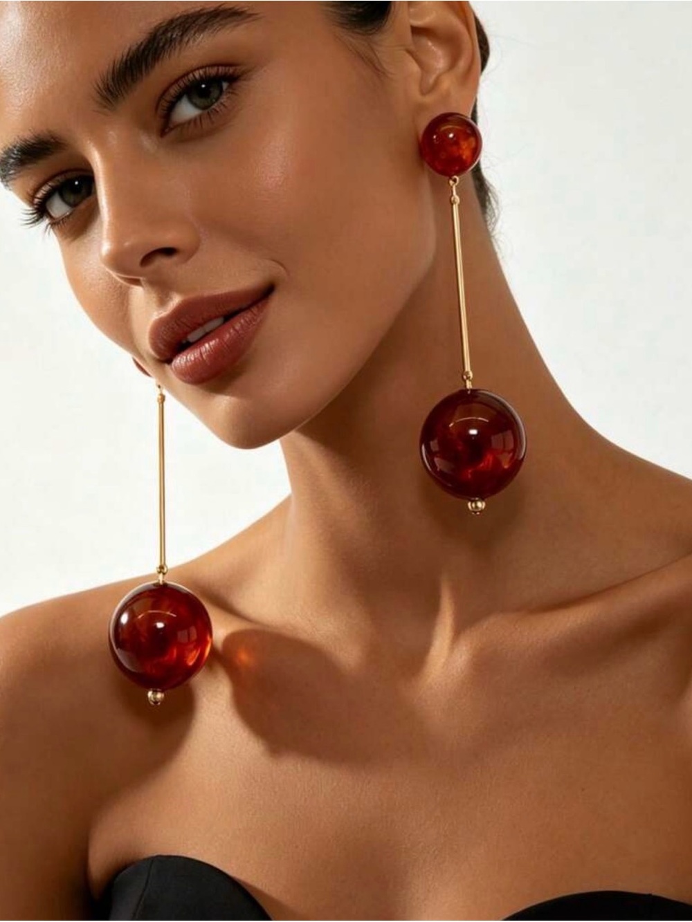 New Elegant Long Drop Earrings with Amber Glass Spheres Womens statement Jewelry